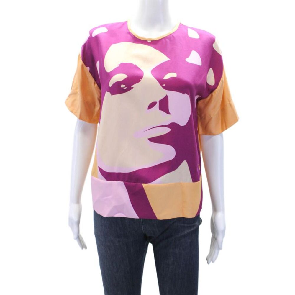 Raoul Womens Silk Abstract Print Short Sleeve Blouse Multicolor Size 4